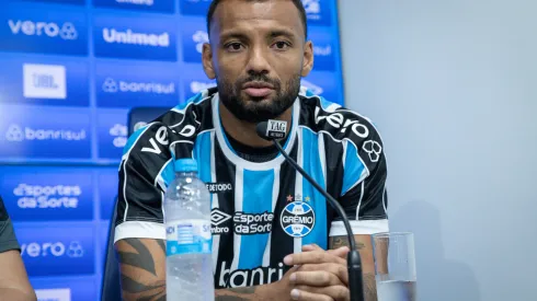 Joao Pedro durante coletiva pelo Grêmio. FOTO: LUCAS UEBEL/GREMIO FBPA
