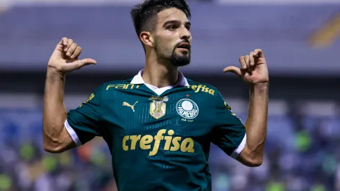 Flaco Lopez jogador do Palmeiras comemora seu gol durante partida contra o Ituano no estadio Arena Barueri pelo campeonato Paulista 2024. Marcello Zambrana/AGIF
