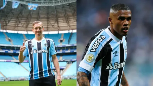 Foto Lucas Leiva: Lucas Uebel/ Grêmio FBPA/ Foto Douglas Costa: Pedro H. Tesch/AGIF – Leiva comenta sobre passagem de Douglas Costa no Grêmio
