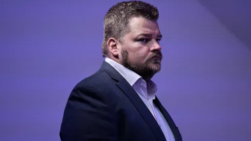 RJ - RIO DE JANEIRO - 18/08/2023 - VASCO, APRESENTACAO DIMITRI PAYET - O CEO Lucio Barbosa durante apresentacao oficial de Dimitri Payet como jogador do Vasco em coletiva de imprensa realizada no Sao Januario. Foto: Thiago Ribeiro/AGIF