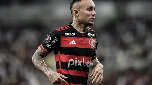 Everton Cebolinha jogador do Flamengo durante partida contra o Palestino no estádio Maracanã pelo campeonato Copa Libertadores 2024. Ponta será desfalque nos próximos jogos. Foto: Thiago Ribeiro/AGIF
