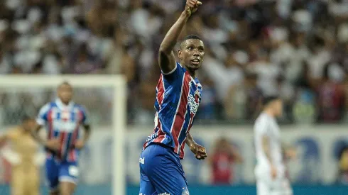 Kanu jogador do Bahia comemora seu gol durante partida contra o Vitoria no estadio Arena Fonte Nova pelo campeonato Copa Do Nordeste 2024. Jhony Pinho/AGIF