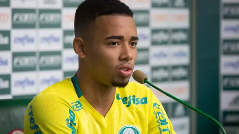 Atacante Gabriel Jesus durante coletiva de imprensa do Palmeiras no CT Academia de Futebol – Barra Funda. Atacante é pedido pela torcida
