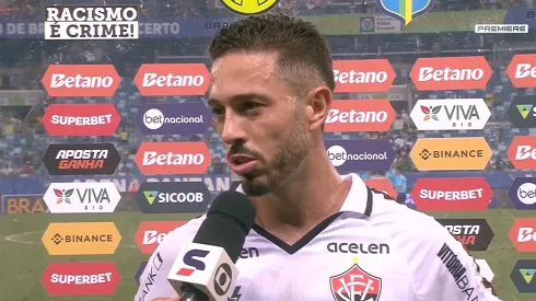 Jean Mota celebra empate do Vitória. Foto: Reprodução / Premiere
