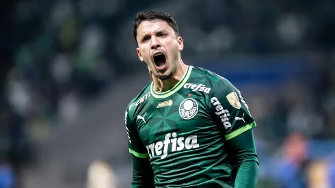 Piquerez jogador do Palmeiras comemora seu gol durante partida contra o Barcelona de Guayaquil no estádio Arena Allianz Parque pelo campeonato Libertadores 2023. Uruguaio mandou recado ao time carioca 
