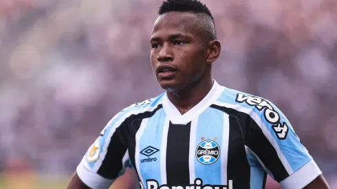 Campaz jogador do Gremio durante partida contra o Corinthians no estadio Arena Corinthians pelo campeonato Brasileiro A 2021. Meio-campista eliminou o nosso rival
