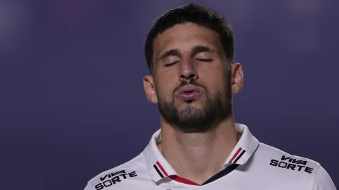 Calleri, jogador do São Paulo, durante partida contra o Nacional (URU), no MorumBis, pela Copa Libertadores.
