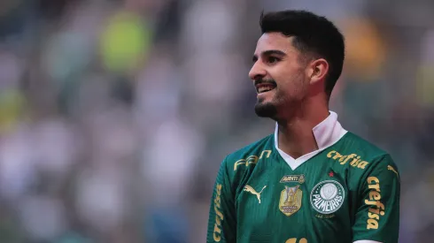  Flaco Lopez jogador do Palmeiras comemora seu gol durante partida contra o Sao Paulo. Foto: Ettore Chiereguini/AGIF
