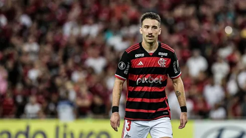 Léo Ortiz, jogador do Flamengo, durante partida contra o Palestino, pela Copa Libertadores.
