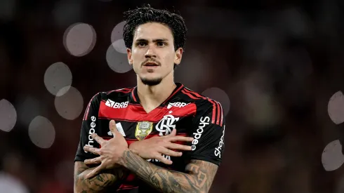 Pedro jogador do Flamengo comemora seu gol durante partida contra o Vitoria no estádio Maracanã pelo campeonato Brasileiro A 2025. Foto: Thiago Ribeiro/AGIF