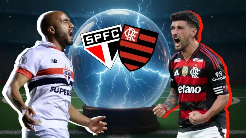 São Paulo e Flamengo se enfrentam na Vila Belmiro pelo Brasileirão 2025. Fotos: Marcello Zambrana/AGIF e Jorge Rodrigues/AGIF