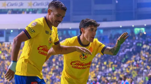 Alejandro Zendejas festeja su gol contra Monterrey en la final de ida del Apertura 2024.
