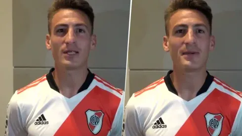 Braian Romero posando con la camiseta de River (Foto: River vía Twitter)
