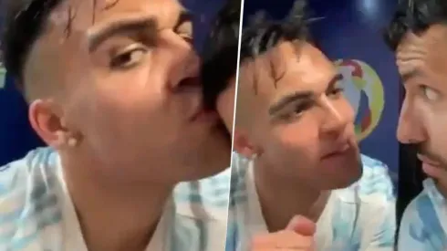 Se desconocieron totalmente: Agüero se puso a hacer un vivo...¡y Lautaro le encajó un beso!