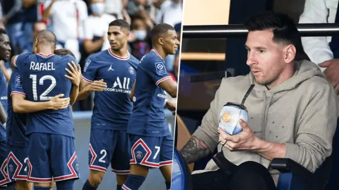 Messi, viendo fútbol con el mate en la mano.