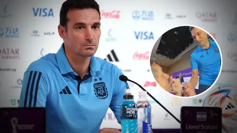 El regalo que le hicieron a Scaloni en plena conferencia de prensa.
