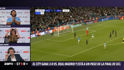 Sergio Agüero aplaudiendo el gol de Julián Álvarez.
