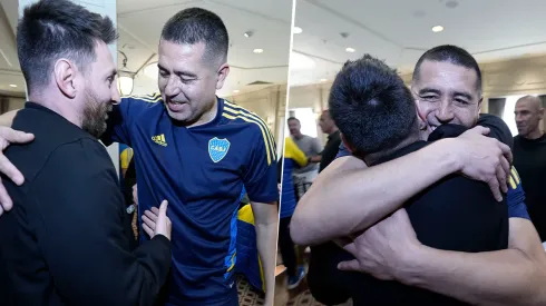 La imagen más esperada: el encuentro entre Messi y Riquelme antes de la despedida de Román