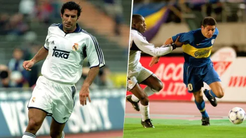 Luis Figo le cederá la camiseta que intercambió con Juan Román Riquelme en la Final de la Copa Intercontinental 2000 al museo Legends en Madrid. Getty Images.