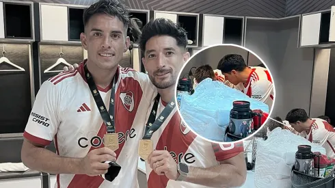 Echeverri, de fondo, hablando con Enzo Pérez.