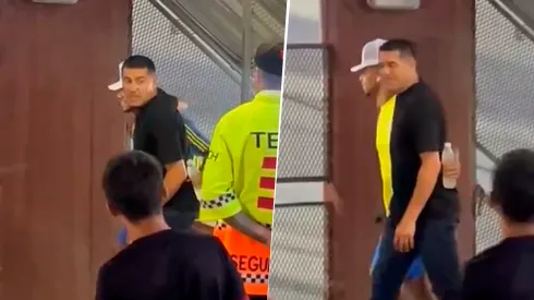 La llegada de Riquelme junto a Fabra.
