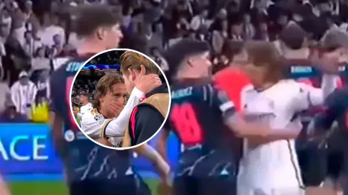 El cruce entre Álvarez y Modric en el Bernabéu.
