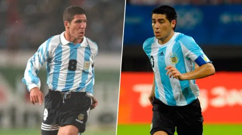 Riquelme y Simeone con la Selección Argentina.
