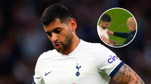 El entrenador del City y el defensor de los Spurs tuvieron un amistoso encuentro tras el partido.
