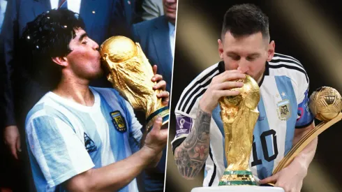 Maradona y Messi, campeones del mundo.
