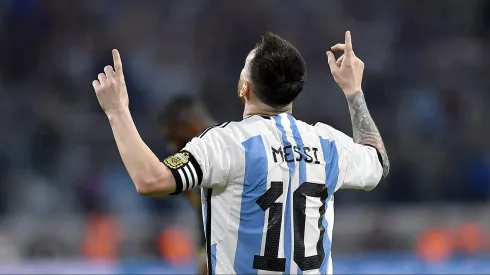 SANTIAGO DEL ESTERO, ARGENTINA – MARCH 28: Lionel Messi of Argentina celebrates after scoring the team's first goal during an international friendly match between Argentina and Curaçao at Estadio Unico Madre de Ciudades on March 28, 2023 in Santiago del Estero, Argentina. (Photo by Hernan Cortez/Getty Images)
