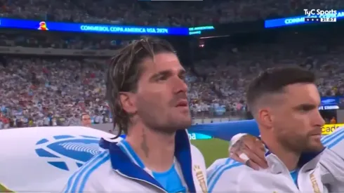 De Paul durante el Himno Nacional Argentino.