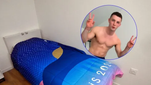 Rhys McClenaghan probó las camas anti sexo.

