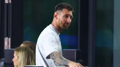 Lionel Messi, en uno de los partidos de Inter Miami en el palco del Chase Stadium.
