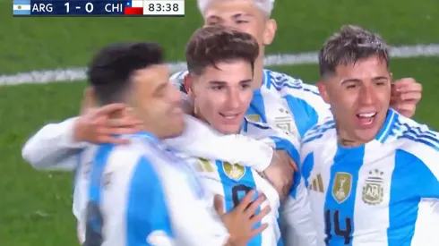 El festejo en el gol de Julián Álvarez.