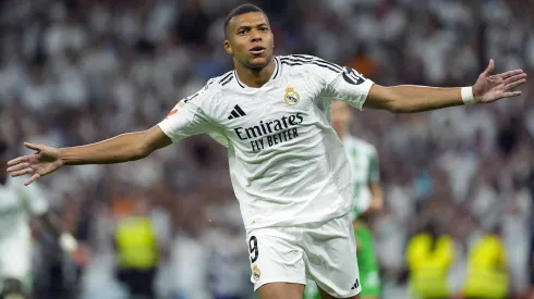 Kylian Mbappé celebrando un gol en Real Madrid.
