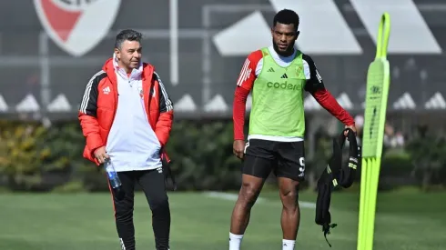 Gallardo y Borja en el entrenamiento de River.
