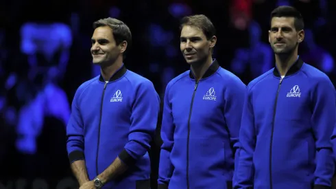 Roger Federer, Rafael Nadal y Novak Djokovic juntos.
