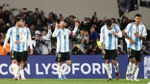 Messi festeja uno de sus dos goles ante Venezuela.