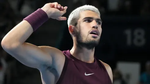 Alcaraz celebra el pase a la final del ATP 500 de Tokio tras vencer a Casper Ruud.