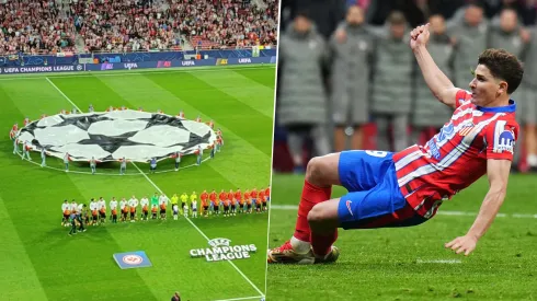 Getty. Los hinchas del Atlético de Madrid chiflaron el himno de la Champions League por lo que fue la decisión de la UEFA en el penal de Julián Alvarez vs. Real Madrid.