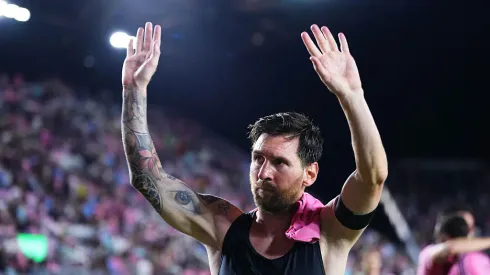 FORT LAUDERDALE, FLORIDA – NOVEMBER 08: Lionel Messi #10 of Inter Miami CF acknowledges the fans after winning and advancing to the semifinal following the 2025 MLS Cup Playoff match between Inter Miami CF and Nashville SC at Chase Stadium on November 08, 2025 in Fort Lauderdale, Florida. (Photo by Rich Storry/Getty Images)