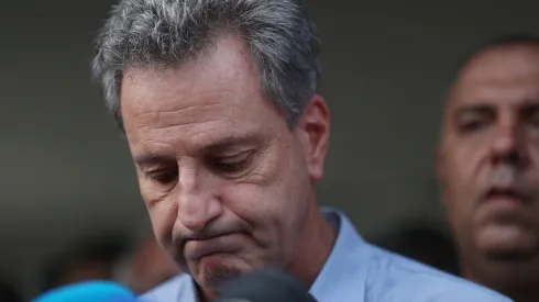 Rodolfo Landim, President of Flamengo, speaks in front of soccer club
