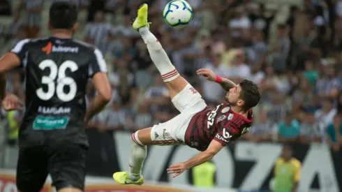 A bicicleta de Arrascaeta contra o Ceará pelo Brasileirão de 2019.(Foto: Alexandre Vidal/ Flamengo)
