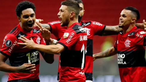 Jogadores do Flamengo comemoram gol pela Copa Libertadores (Foto: Getty Images)
