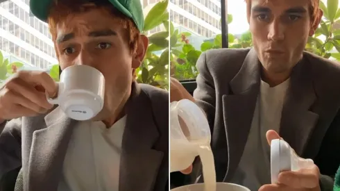 Ator de Riverdale, KJ Apa, bebendo leite materno – Foto: Reprodução/Instagram
