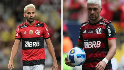 Montagem: fotos de Thiago Ribeiro e Gil Gomes/AGIF – Thiago Maia e Arrascaeta possuem contratos longos no Flamengo, válidos até o fim de 2026
