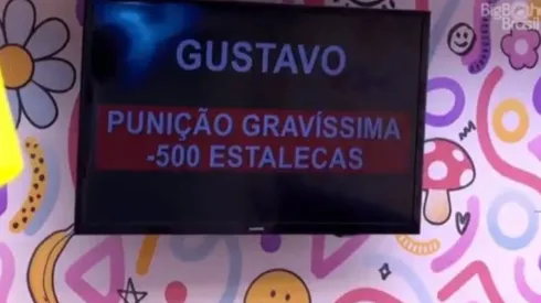 Reprodução/Instagram oficial do BBB – Aviso de que Gustavo perdeu 500 estalecas.
