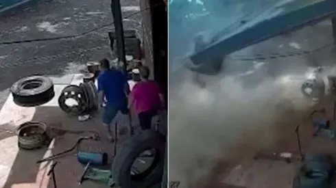 Pneu explodiu e quase atingiu um casal