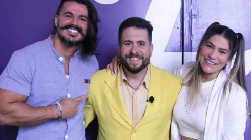 Bruno Lopes, Mauricio Meirelles e Priscila Fantin nos bastidores do programa
