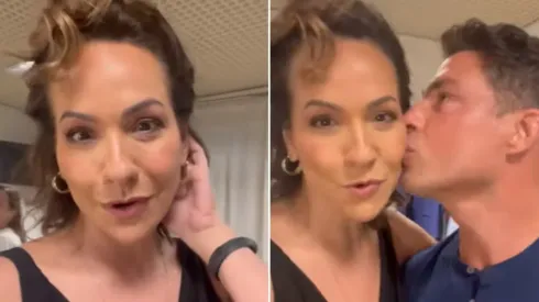Maria Beltrão brinca com Cauã Reymond em camarim da Globo

